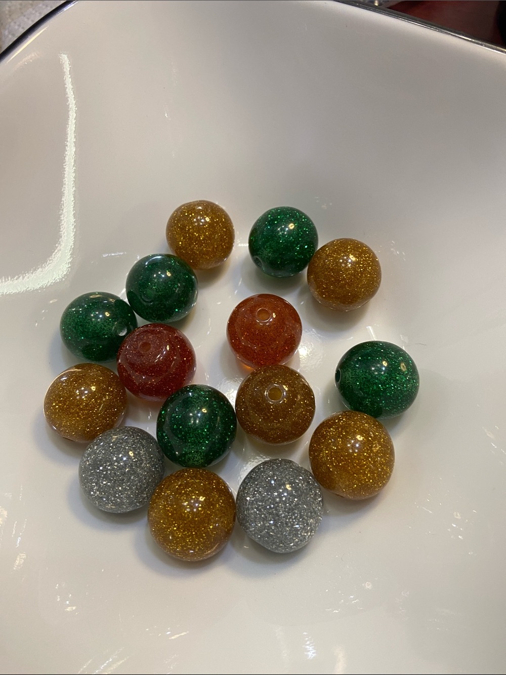 Glitter Acrylic Beads - Green, Gold, Red, Silver Large Hole